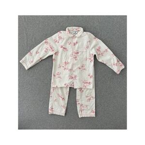 Petite Plume Pajama Set Kids 10 Red Floral Toile Cotton Cream Button Down